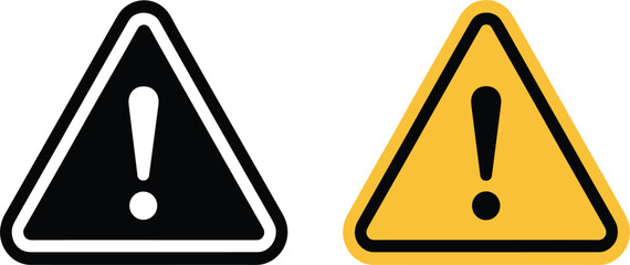Warning sign exclamation mark vector set, yellow and black caution triangle icons, safety alert and notification symbols © MdMajnur