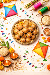 Fototapeta premium Makar Sankranti – India’s Festival of Harvest and Hope Flying Kites, Sharing Tilgul, Spreading Joy