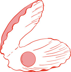 Pink Hand-Drawn Open Oyster Shell with Pearl Illustration