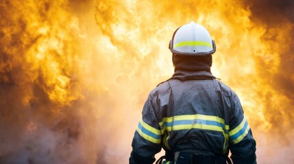 Firefighter facing intense flames and smoke, demonstrating courage and emergency response in a dangerous situation