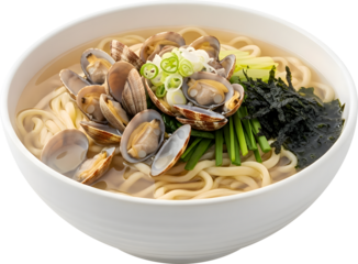 Korean Bajirak Kalguksu (바지락 칼국수) Clam Noodle Soup in White Bowl