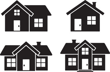 Fototapeta premium Modern house icon set featuring different residential building styles