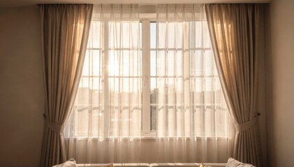 Sheer lining textiles layered inside curtains in medium shot offering a translucent effect that softens sunlight while maintaining privacy and elegant window decor.