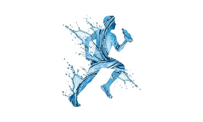 Illustration of a runner in motion with water splashes, perfect for fitness and motion graphics.