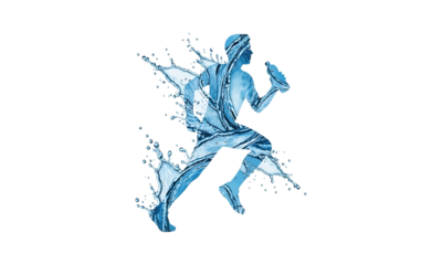 Illustration of a runner in motion with water splashes, perfect for fitness and motion graphics.