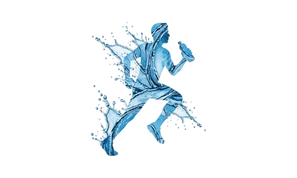 Illustration of a runner in motion with water splashes, perfect for fitness and motion graphics. - Powered by Adobe