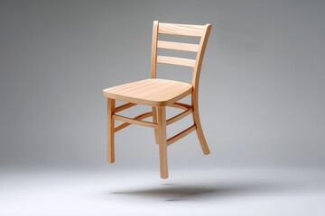 Fototapeta premium Floating wooden chair isolated on white background symbolizing minimalist furniture design balance craftsmanship and modern interior simplicity, Generative AI