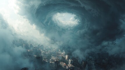Apocalyptic Vortex: A City Underneath a Swirling Storm Formation