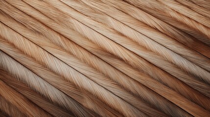 Textured strands of light brown hair arranged in a diagonal pattern, showcasing the natural flow and sheen, creating an artistic representation of hair styling and beauty concepts
