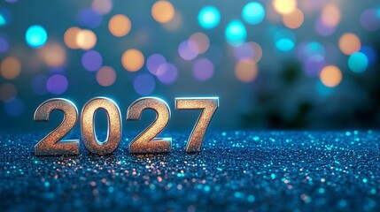 Luminous Metallic Numbers Celebrate the Arrival of 2027 with Shiny Typography and Festive Vibes