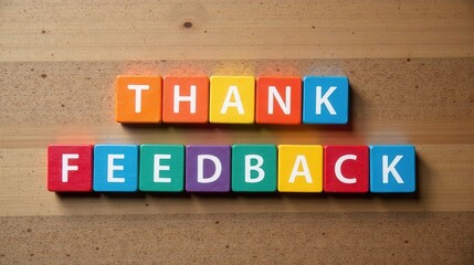 Colorful blocks spelling Thank You for Feedback on wood surface