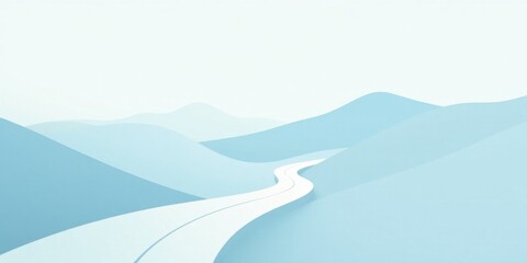 Serene Winding Road Through Pastel Blue Mountains A Journey of Tranquility and Discovery