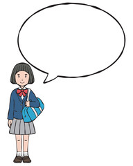 女の子制服　ブレザー　通学カバン　吹き出し付き