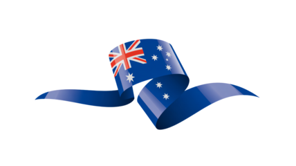 Australian Flag Ribbon in Waving Motion with Blue Dominant Color and Soft Lighting for Patriotic Design