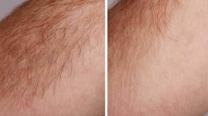 Before and After Laser Hair Removal Shows Hairy Area Turned Smooth, Highlighting Effectiveness of Treatment for Hair Reduction and Skin Texture Improvement