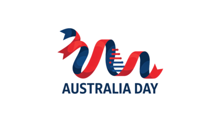 Australia Day logo with red and blue ribbon in abstract wavy design on white background for national celebration