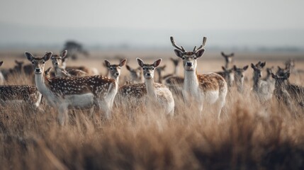 Captivating view of a herd of fallow deer standing in a grassy field