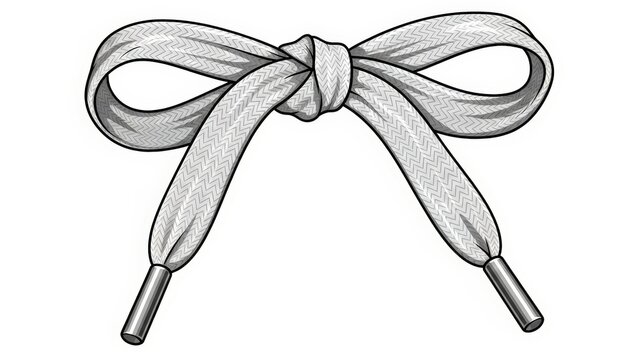 Hand-drawn illustration of a neatly tied shoelace bow, black and white sketch style.