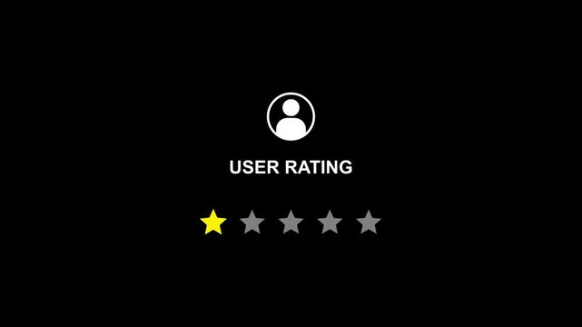 Low user rating one star out of five on black background with white and yellow low rating five stars