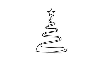 Minimalist Line Drawing of a Christmas Tree and Star on Top for Festive Decor