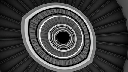 Monochromatic Spiral Staircase from Above - Hypnotic Architectural Design.