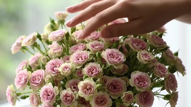 Lavish Pastel Pink Rose Bouquet Forming a Lush Round Floral Centerpiece with Greenery