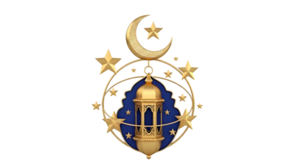 Golden crescent moon with mosque and stars isolated Ramadan Islamic luxury decoration premium 3D illustration