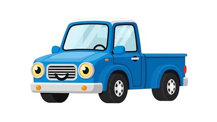 Fototapeta premium Blue cartoon pickup truck vehicle.