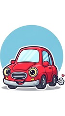 Cute cartoon red car with puppy.