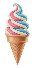 3D Swirled Ice Cream Cone with Pink and Blue Topping for Dessert Illustration