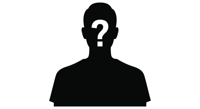 A black silhouette of a person with a question mark over their face silhouette