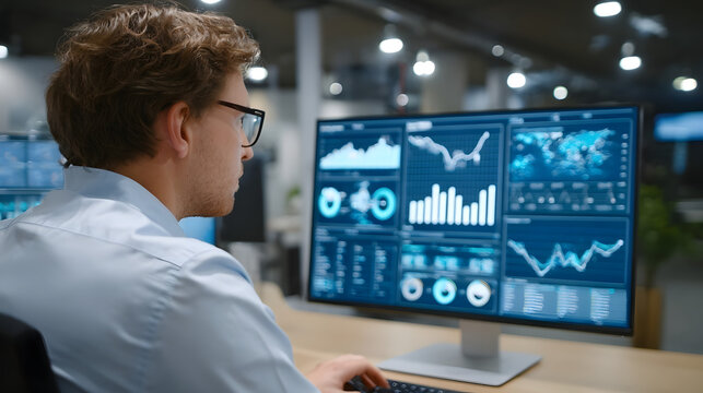 Over the Shoulder View of Business Professional Analyzing Growth Data.