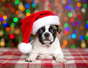 Festive French Bulldog Puppy Ready for Christmas Celebration.