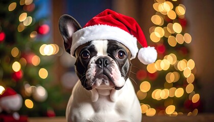 Festive French Bulldog Ready for Christmas Celebrations.