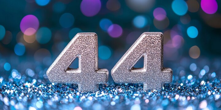 Glittering Numerals Reveal a Celebration with Metallic Silver 4s Against a Teal Bokeh Background
