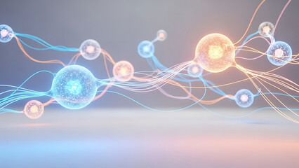 Vibrant neurons connect in dynamic neural network with glowing synapses