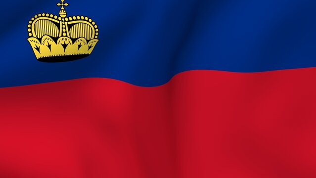 Liechtenstein flag waving background with realistic fabric texture and crown