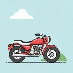 Fototapeta premium Red motorcycle on green hill side.