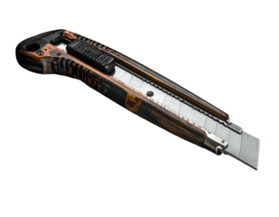 Ornate, metal-accented utility knife with dark, textured grip