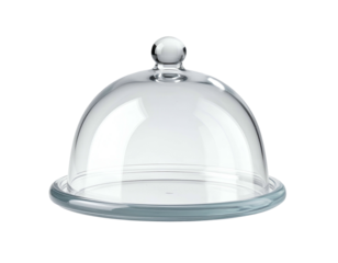 Clear glass dome with knob, rests on a flat base