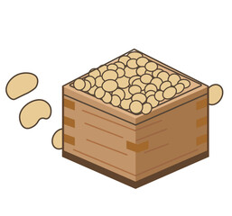 節分の豆。豆まき。大豆と升。ベクターイラスト
