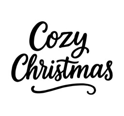 Hand-drawn Cozy Christmas lettering phrase in modern calligraphy style, perfect for festive cards, posters, and holiday design projects. Charming and warm vector illustration ideal for winter