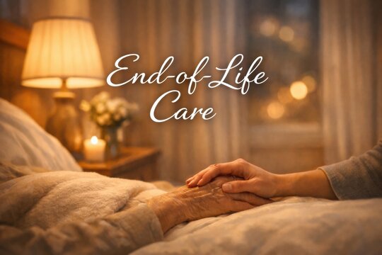 Family Members Provide Support and Companionship During End-Of-Life Care in a Cozy Setting With Soft Lighting