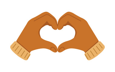 Cute cartoon vector illustration of hands forming a heart shape, symbolizing love, care, and affection, perfect for Valentine s Day designs, greeting cards, and romantic projects.