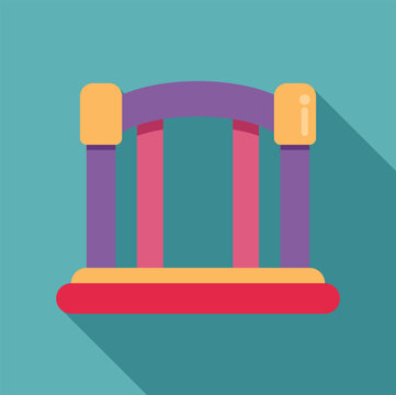 Bouncing castle icon with long shadow, representing fun, party, and playground activities