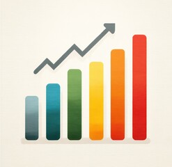 Colorful gradient bar chart with upward trend arrow on textured background representing financial growth and business analytics Generative AI