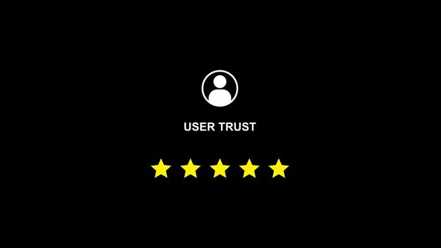 User Trust Rating with Confetti and Five Gold Stars on Black Background for Customer Review and Feedback Concept