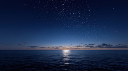 Tranquil Ocean Waters Reflecting Stars Under a Clear Night Sky at Dusk