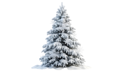 Realistic winter holiday evergreen tree isolated and covered in deep white snow. isolated PNG with Transparent Background