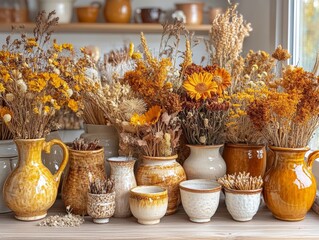 Selective focus. Decorating a room with handmade crafts and creative details